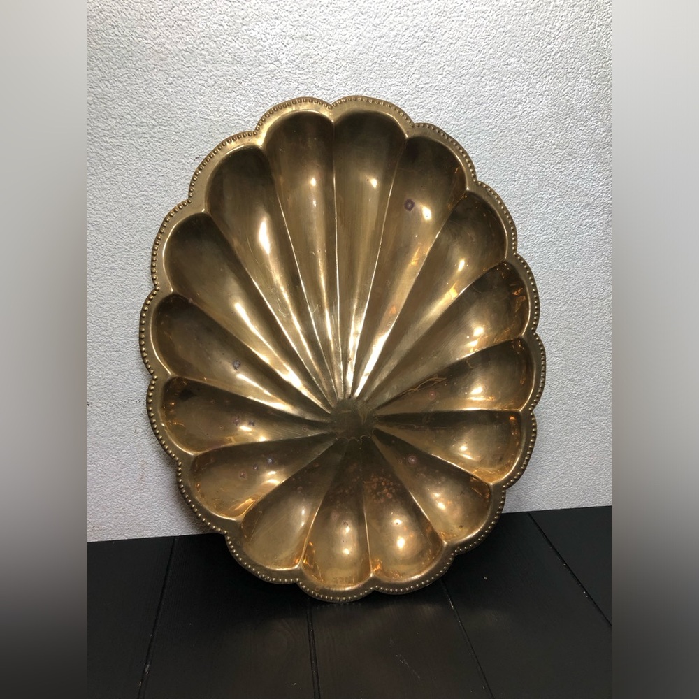 Vintage brass seashell tray centerpiece